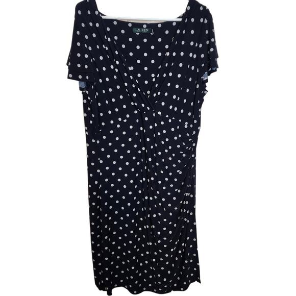 Lauren Ralph Lauren Polka Dot Faux Wrap Dress, 20W - Picture 1 of 8